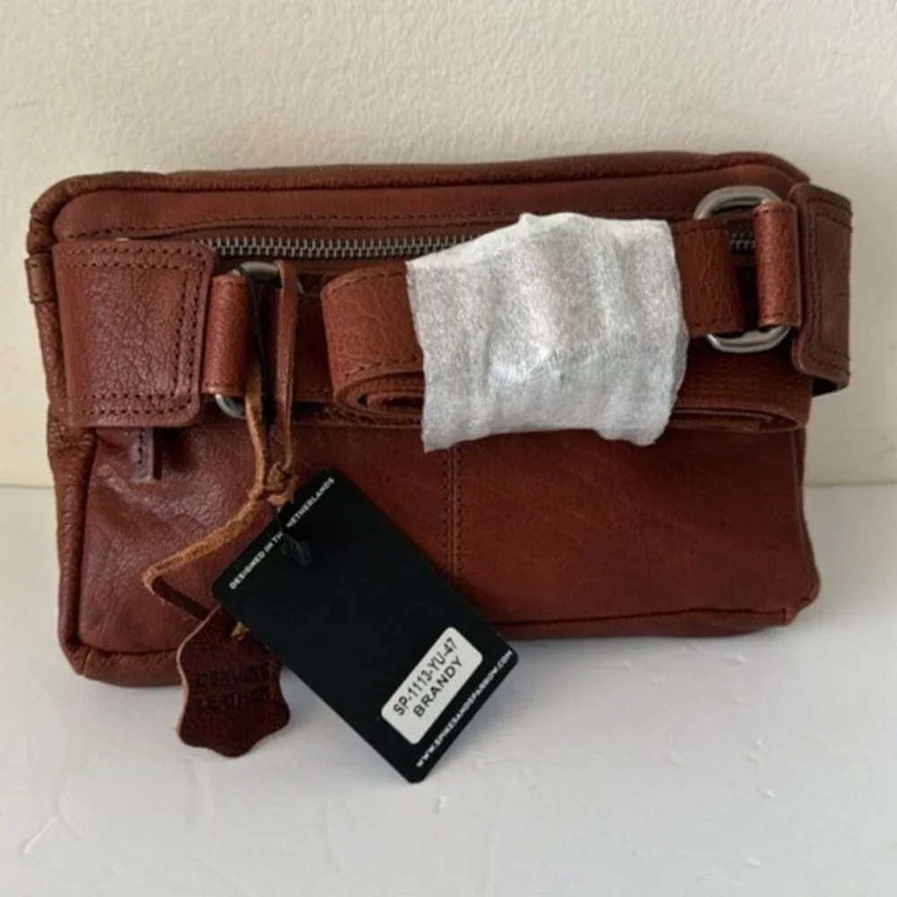 Spikes & Sparrow Leather Waist Belt Bag Pouch Fanny Pack Purse Brandy